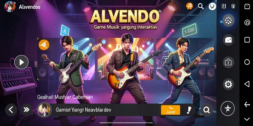 Screenshot utama ALVENDO menampilkan gameplay musik yang interaktif dan menarik.