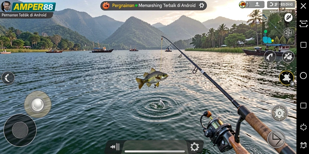 Tampilan gameplay <strong>AMPER88</strong> yang menakjubkan saat memancing ikan.