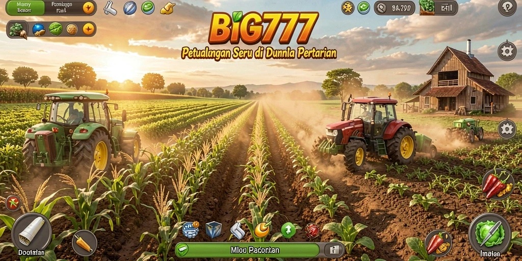 Screenshot utama BIG777 menampilkan gameplay seru di lahan pertanian yang luas.