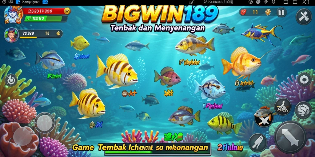 Screenshot utama BIGWIN189 menampilkan aksi seru saat menembak ikan.