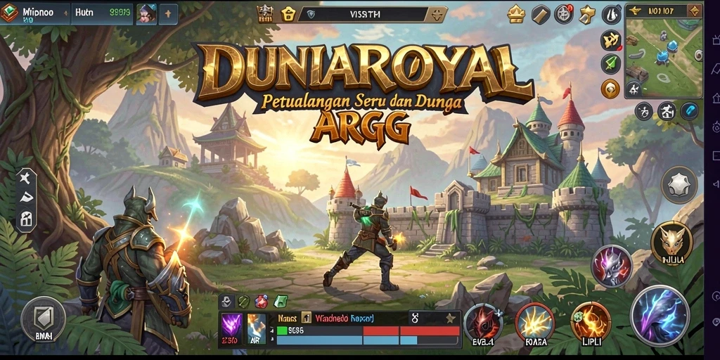 Screenshot DUNIAROYAL menampilkan pertarungan dinamis dan lingkungan yang menakjubkan.